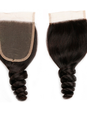 Human Hair lace frontal closure4*4 loose wave真发蕾丝发块