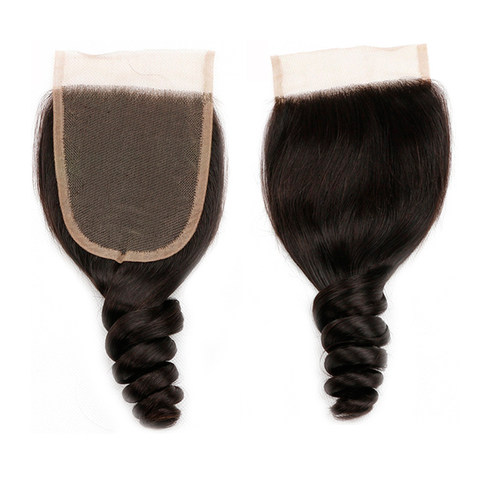 Human Hair lace frontal closure4*4 loose wave真发蕾丝发块
