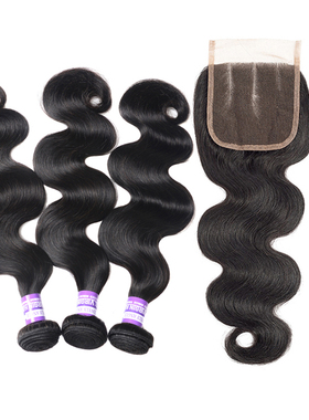 Peruvian Body Wave Hair Bundles with closure Natural Color