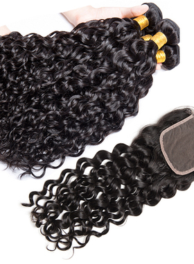 water Peruvian human Hair Bundles with closure Natural Color
