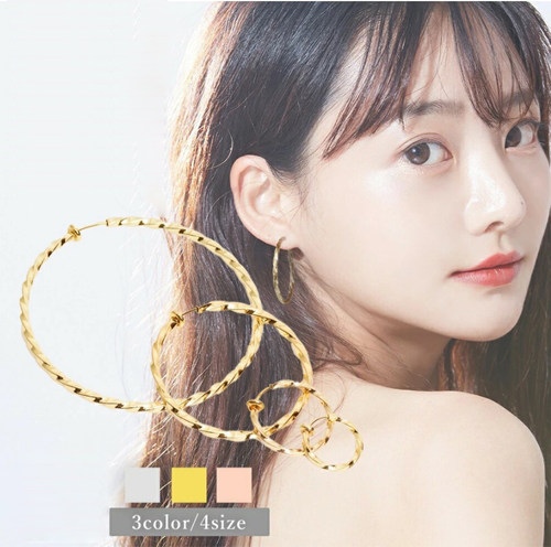 日本单耳夹无耳洞女圆圈圈耳环个性大耳圈高级感耳饰素波浪耳扣女