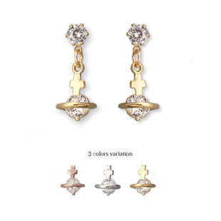 日本可爱风闪亮锆石十字架土星行星耳钉树脂隐形耳夹无耳洞耳饰