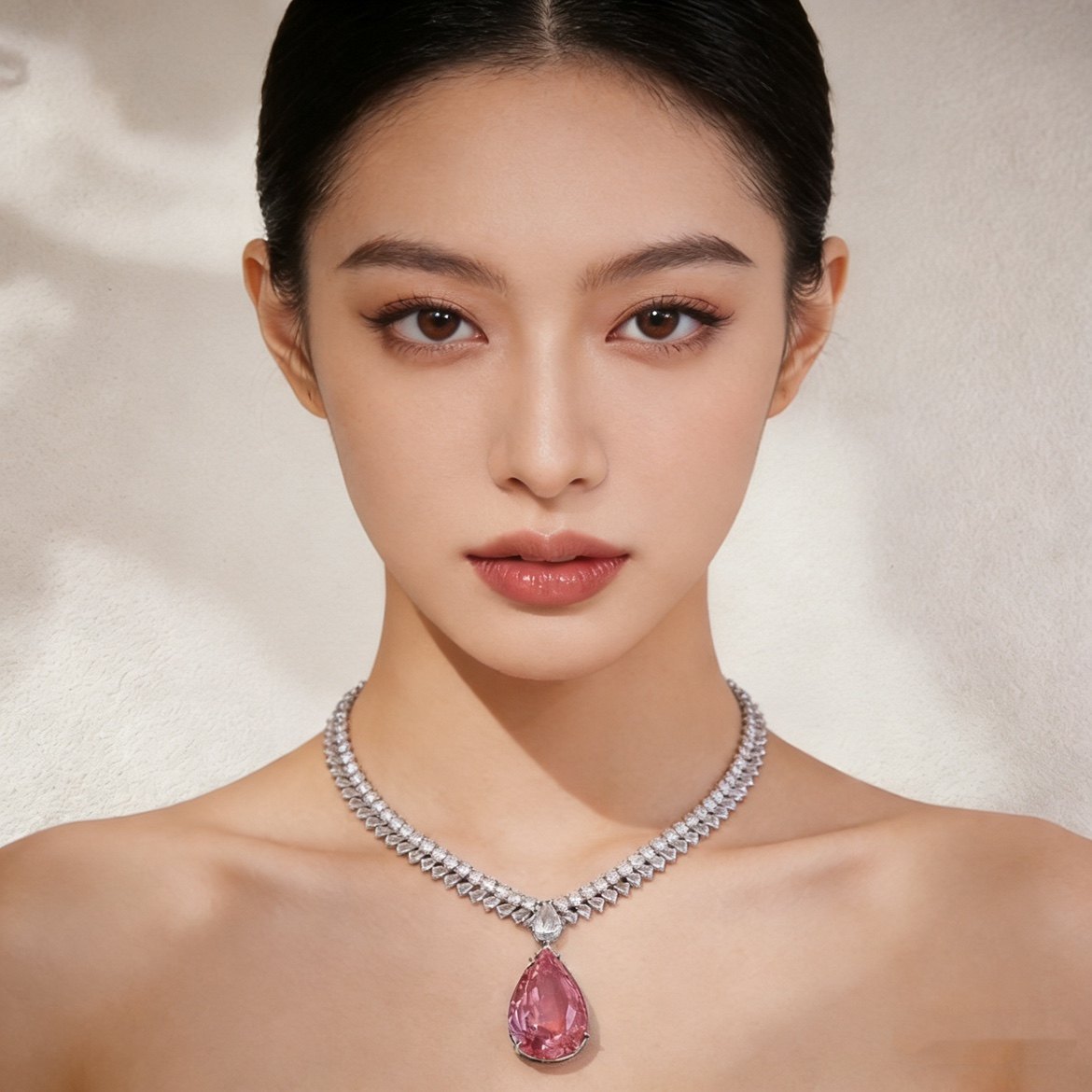 法式轻奢高级感粉钻水滴新娘婚礼晚宴礼服项链生日派对锁骨链小众