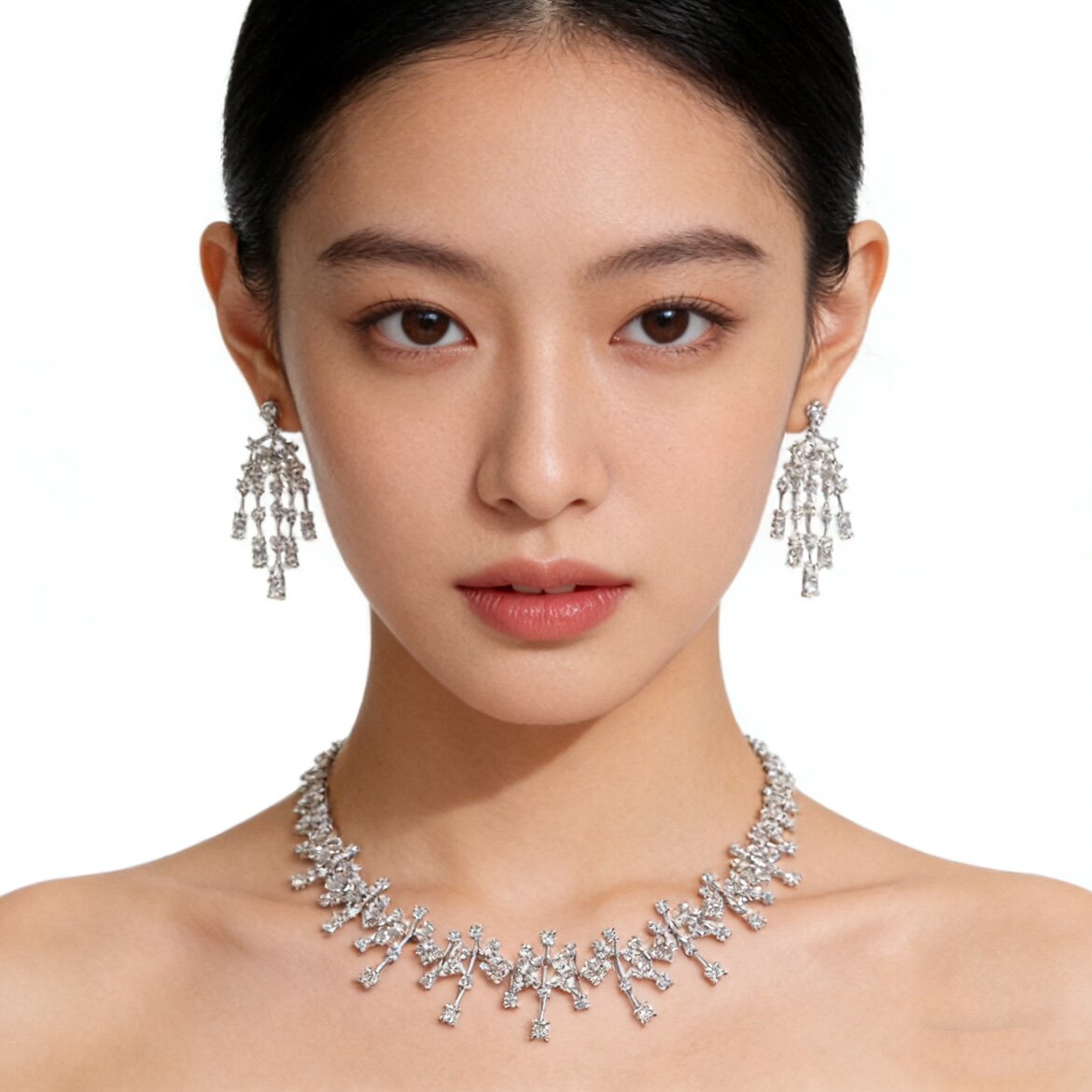 魔猫昭昭锆石圆形闪亮长款耳环显瘦气质耳饰小众轻奢纯银耳针耳钉