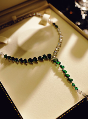 镶嵌锆石婚纱新娘绿色婚礼项链