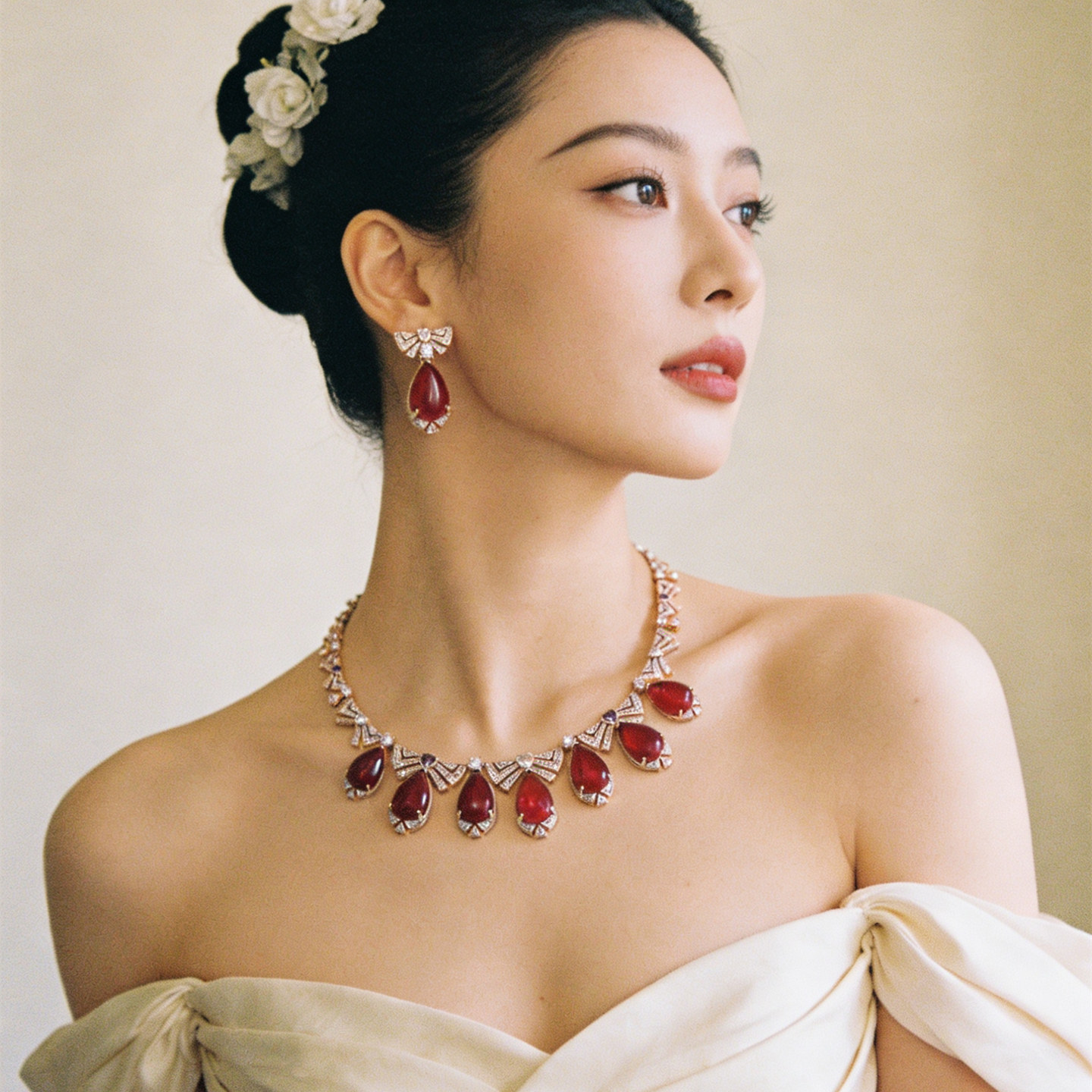 法式复古祖母绿锆石项链女水滴形新娘晚宴礼服婚纱颈链显瘦锁骨链