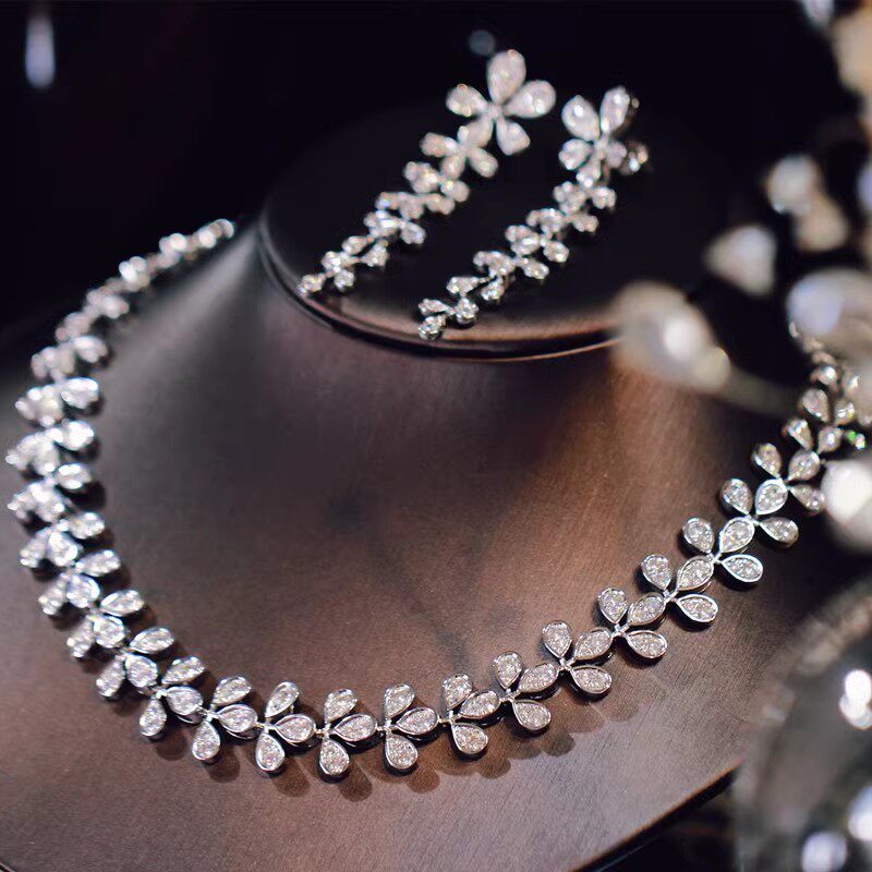 法式轻奢小众高级感婚礼新娘项链耳环二件套晚礼服主婚纱配饰名媛