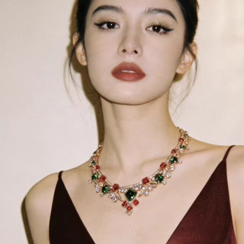 法式奢华高级感彩宝晚宴礼服晚装项链耳环套装新娘高级感重工颈链