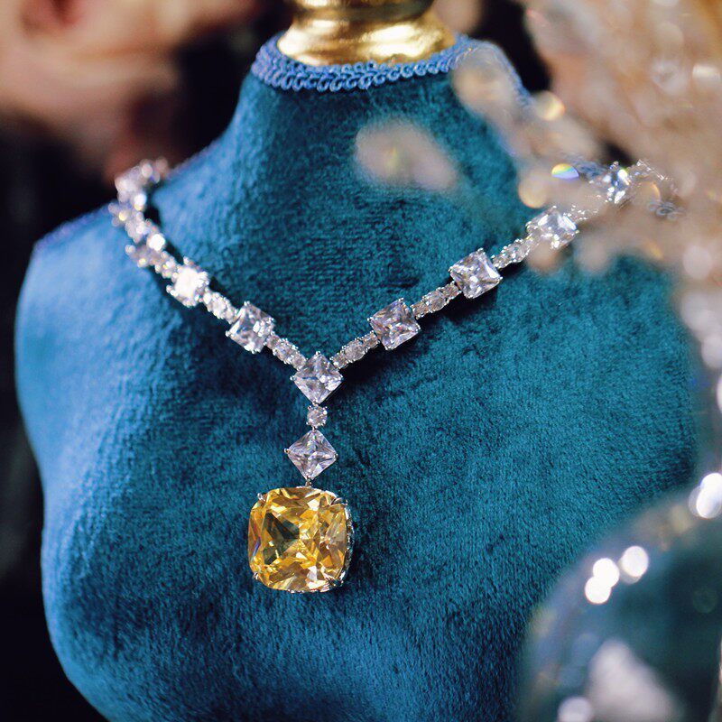 欧美奢华高级感大气黄钻项链新娘主婚纱晚礼服晚宴配饰轻奢小众女