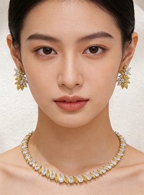 魔猫昭昭银针法式浪漫轻奢超仙新娘结婚婚礼耳环耳针项链黄色闪钻