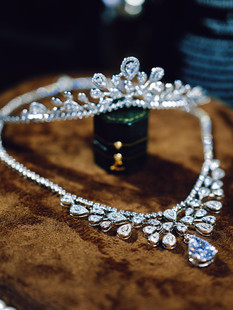 法式轻奢高级感新娘皇冠头饰结婚主婚纱项链耳环三件套主婚纱配饰