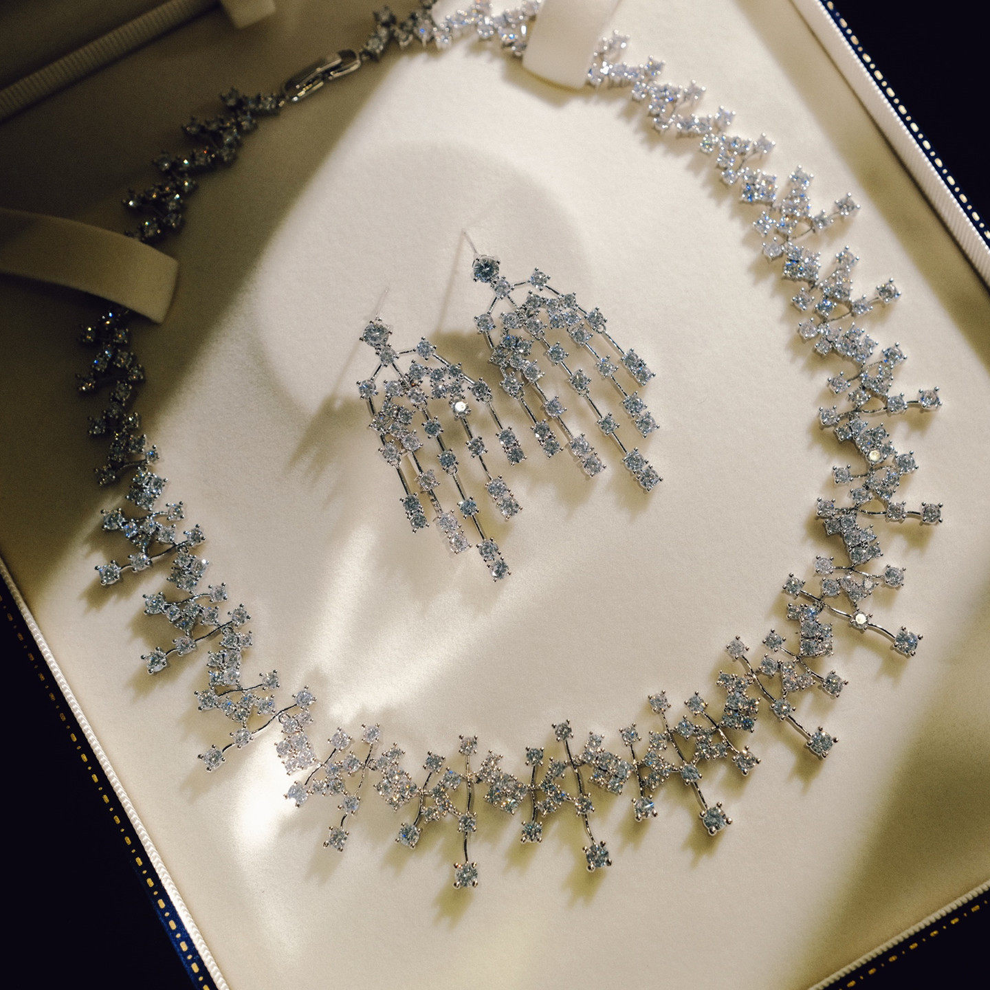 法式小众高级感满天星新娘婚礼晚宴礼服婚纱项链耳环套装锆石轻奢