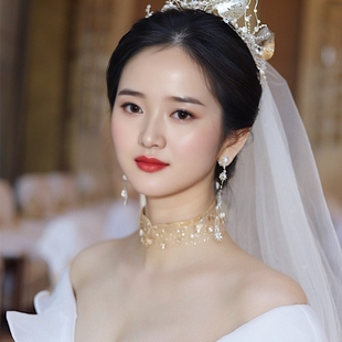 新娘珍珠元素颈链项链超仙晚礼服婚纱结婚饰品高级感女款2025新款