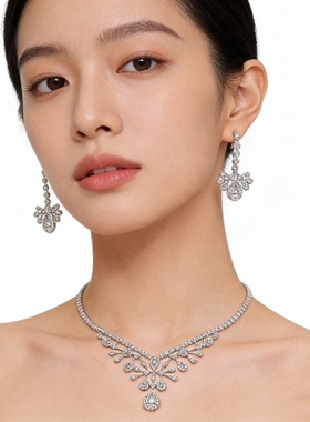 魔猫昭昭魔猫昭昭婚纱礼服项链耳环配饰锆石饰品韩式简约结婚首饰