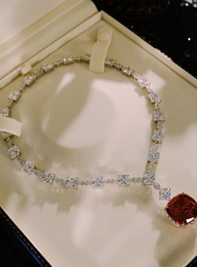 高级感方钻红宝石晚礼服项链大气