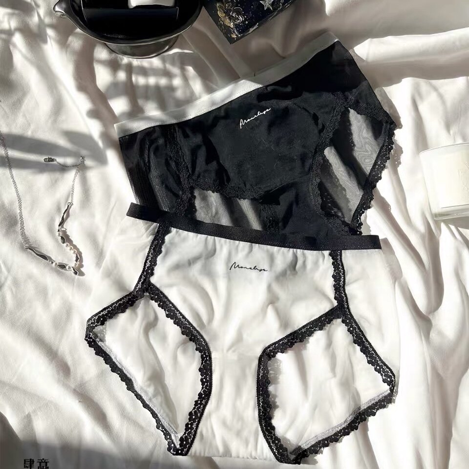訫心肆意系列夏季黑白蕾丝内裤女网纱透气纯欲风性感低腰三角裤
