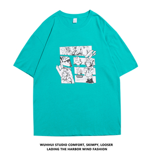 2021夏季新款 潮流动漫印花港风短袖T恤男女 A11,男装T恤,电商A171