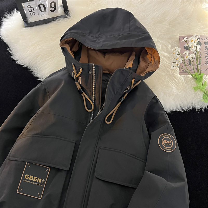 23/冬90%白鸭绒高品质假两件装连帽羽绒服外套2339-P320，男装羽绒服，电商A171