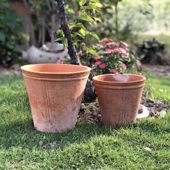 双口粗陶花盆透气吸水