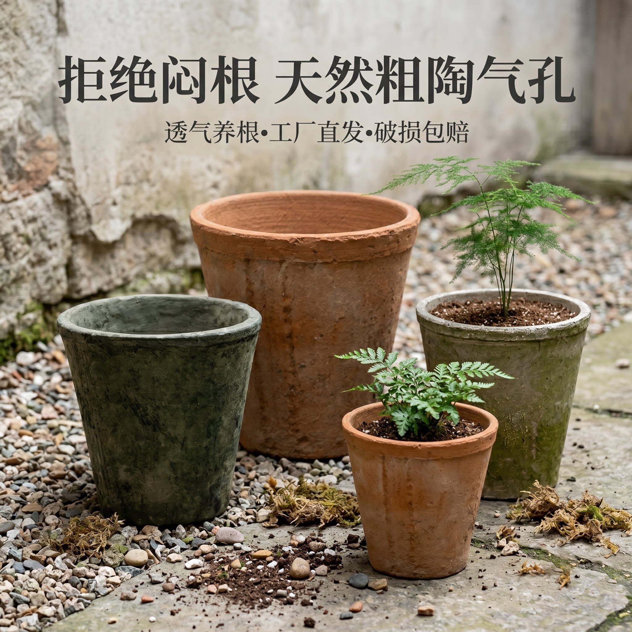 高款花盆粗陶绿植陶盆泥瓦盆图片