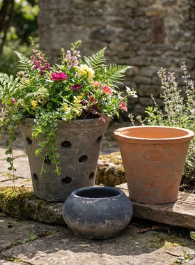 MrsTAO老式粗陶花盆多肉陶盆瓦盆透气陶土盆具小红陶专用复古盆景