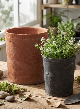 老桩阳台多肉花盆泥瓦盆高款专用透气黑陶吸水瓦盆水仙陶盆做旧小