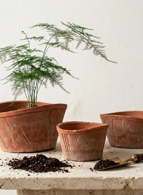 异形兰花花盆ins风做旧水仙瓦盆家用透气复古绿萝蝴蝶兰老式陶盆