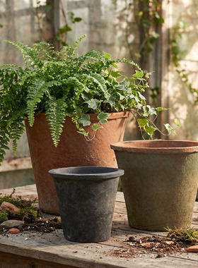 大高筒陶土红陶花盆多肉瓦盆龟背竹发财树陶盆复古透气老式大盆栽