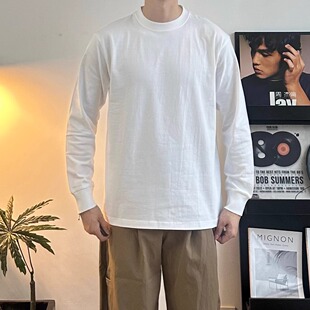 WHICHONE秋冬基础纯色长袖T恤男宽松圆领纯棉打底衫简约内搭上衣