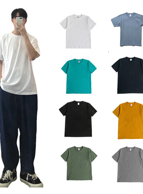 WHICHONE日系纯棉纯色打底衫BF风男女短袖T恤