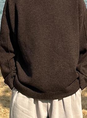 WHICHONE 日系冬季咖啡色套头毛衣男秋冬宽松慵懒风针织衫