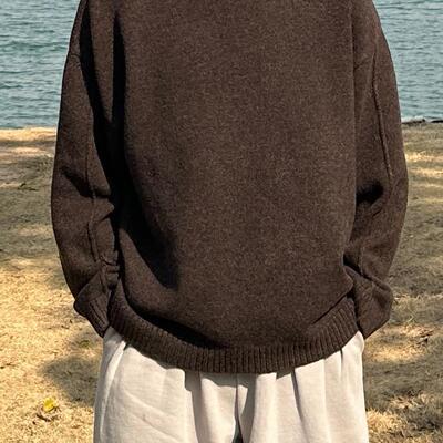 高级感咖啡色套头毛衣宽松慵懒风