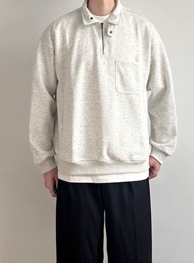 WHICHONE日系复古半拉连卫衣男宽松休闲上衣外套