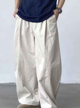 WHICHONE 日系复古分割裁剪宽松阔腿弯刀休闲裤薄款长裤