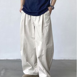 WHICHONE 日系复古分割裁剪宽松阔腿弯刀休闲裤薄款长裤