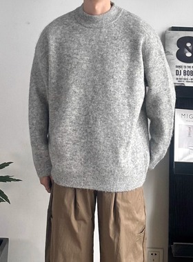 WHICHONE基础款圆领套头羊驼绒毛衣男秋冬慵懒风高级感保暖针织衫