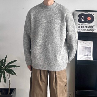 WHICHONE基础款圆领套头羊驼绒毛衣男秋冬慵懒风高级感保暖针织衫