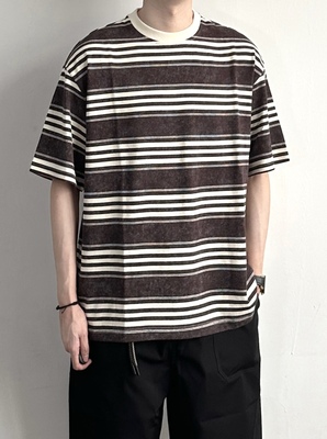 WHICHONE重磅条纹五分袖T恤