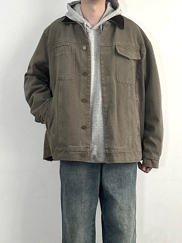 WHICHONE 日系秋季复古口袋撞色翻领休闲夹克外套