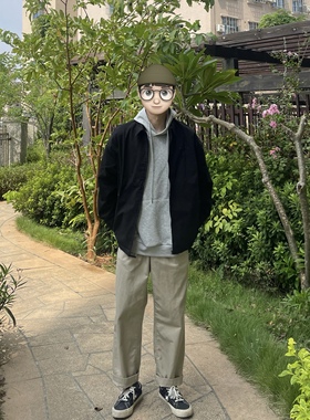 WHICHONE 日系春秋季翻领多口袋机能宽松工装长袖夹克外套上衣