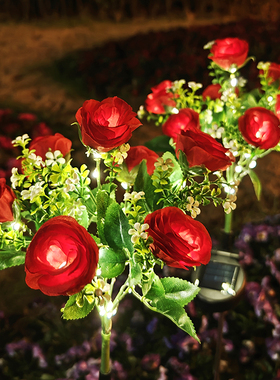 7头太阳能钻石玫瑰花户外花园庭院草坪装饰灯LED仿真花景观氛围灯