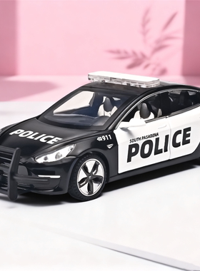 1/32仿真特斯Model 3警车合金汽车模型新能源特警车儿童玩具男孩