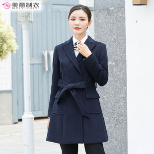 黑色西装领女大衣顺毛呢子加厚外套冬季售楼部酒店前台通勤工作服