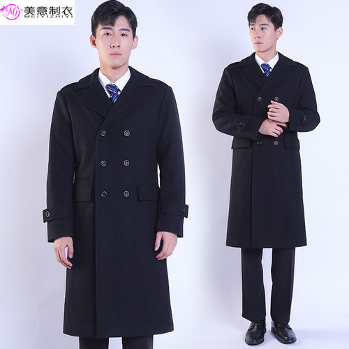 冬季加厚黑色双排扣商务呢子大衣