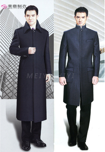定做冬季加厚保暖夹棉男士保安男大衣毛呢中长款呢子外套礼宾门童