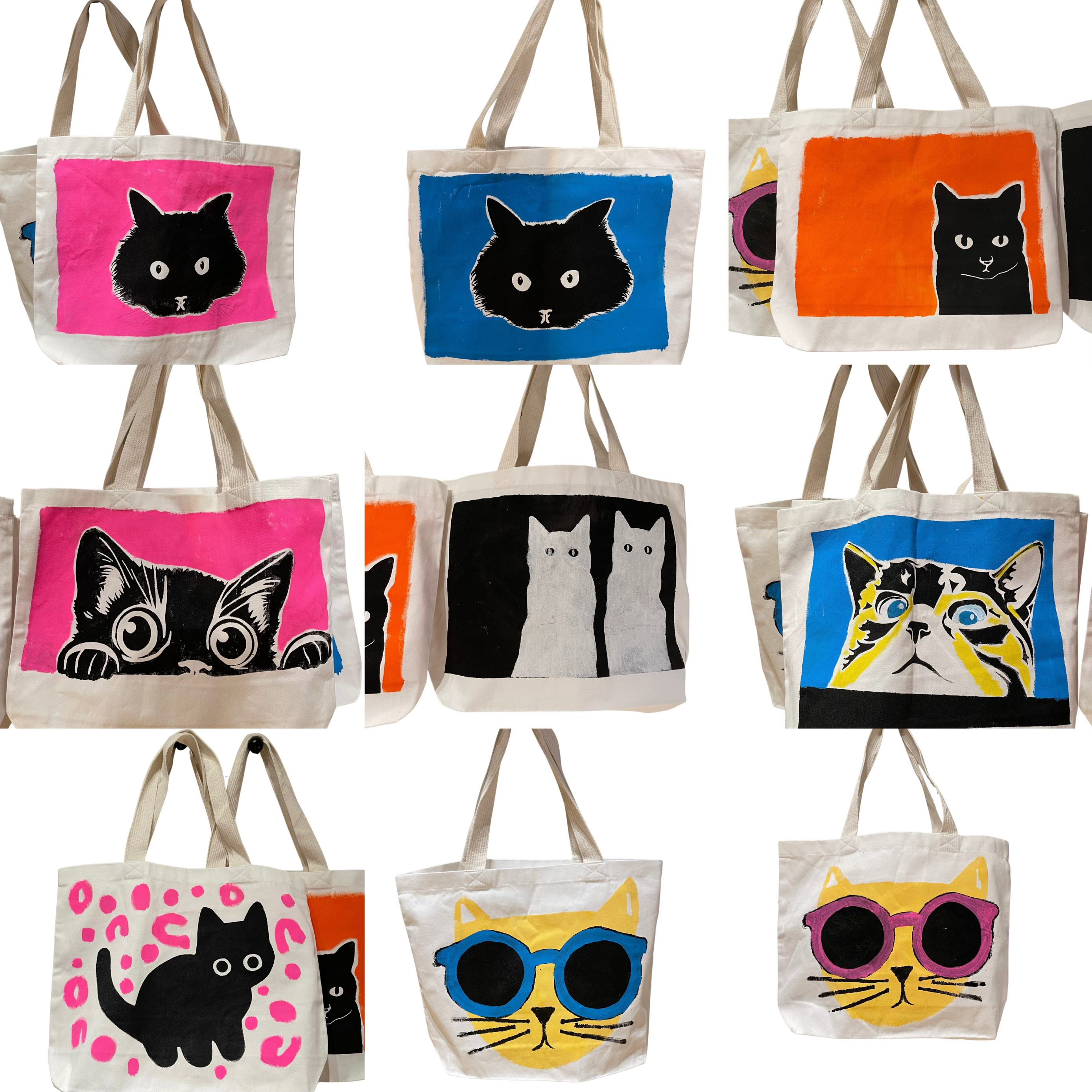 特价清仓 泰国纯棉帆布手绘喵包手提包单肩包托特包帆布包