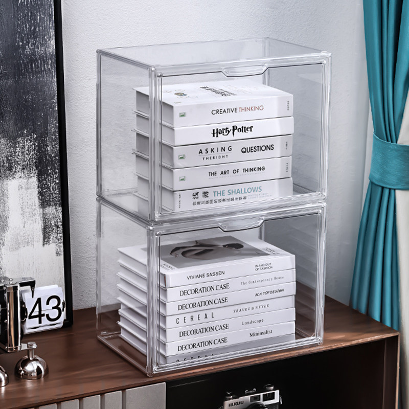 学生宿舍书本收纳盒子整理神器儿童绘本书柜家用桌面透明防尘书架