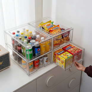 桌面抽屉式收纳盒透明塑料厨房零食办公室杂物化妆品面膜多层整理