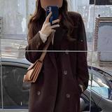 加厚秋冬毛呢大衣黑色长款呢子小个子韩系英伦风韩式6039p95k158，女装毛呢外套，浙宝318