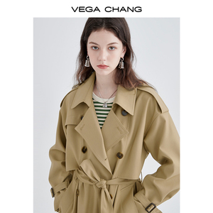 女纯色中长款秋季雅丹风收腰风衣时尚外套百搭双排扣春秋气质宽松图片